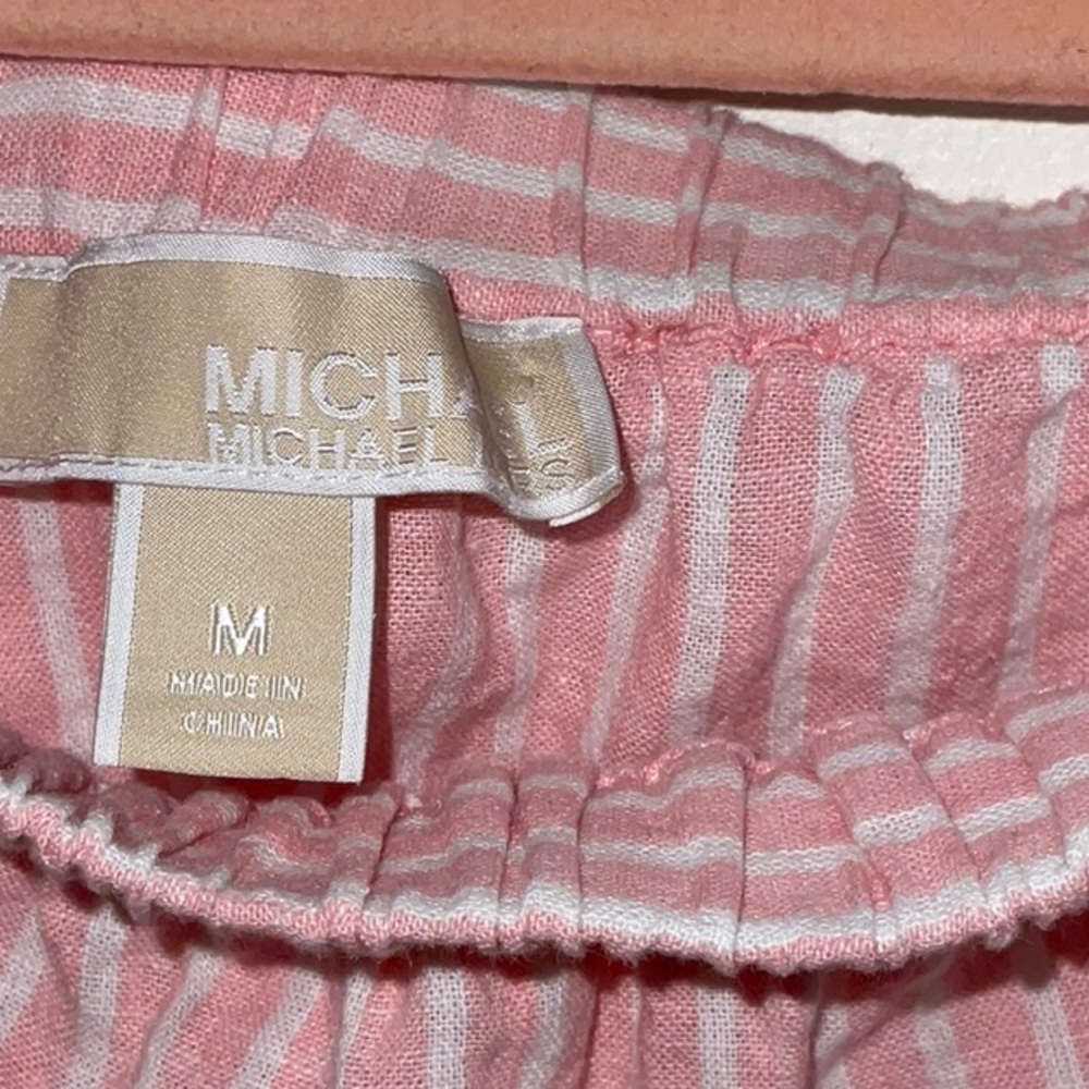 Michael Kors Pink and White Striped Linen Cotton Blend Off the shoulder Top M - Picture 4 of 5